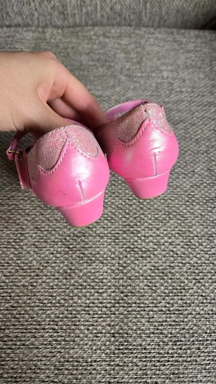 Disney Princess Pink Glitter Low Heel Dress Up Shoes with Bow Size 9